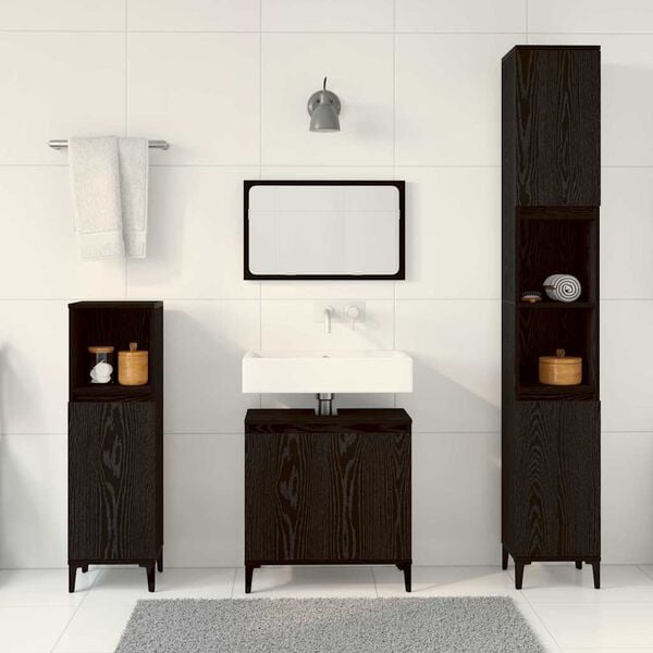 vidaXL Set di mobili per il bagno Montaggio a parete 3 pcs Rovere Nero