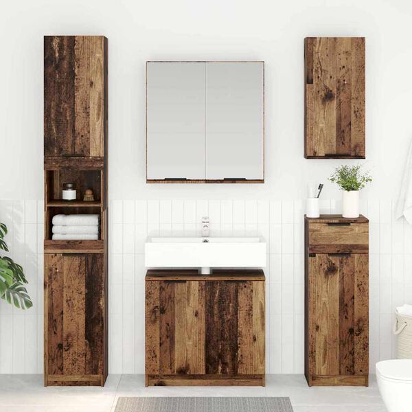 vidaXL Mobile da Bagno con porta Legno vecchio 64,5 x 33,5 x 59 cm