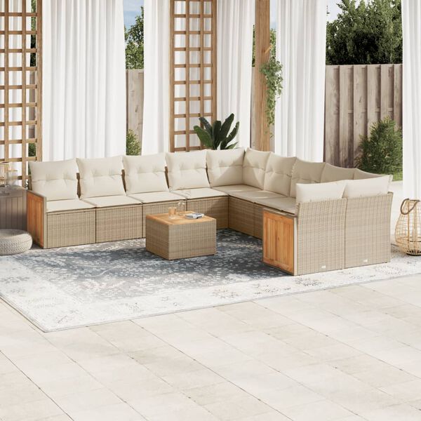 vidaXL Set Divani da Giardino 11 pz con Cuscini Beige in Polyrattan