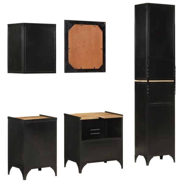 vidaXL Set Mobili da Bagno 5 pz in Ferro e Legno Massello di Mango