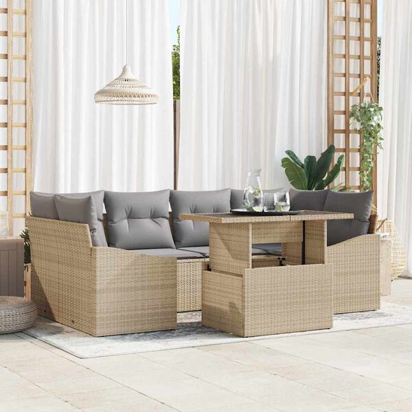 vidaXL Set Divano da Giardino 7 pcs beige e grigio chiaro polyrattan