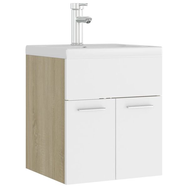 vidaXL Mobile Lavabo Integrato Bianco Rovere Sonoma Legno Multistrato