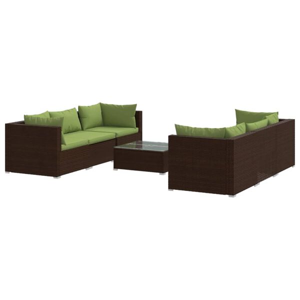 vidaXL Set Divani da Giardino 7 pz con Cuscini in Polyrattan Marrone