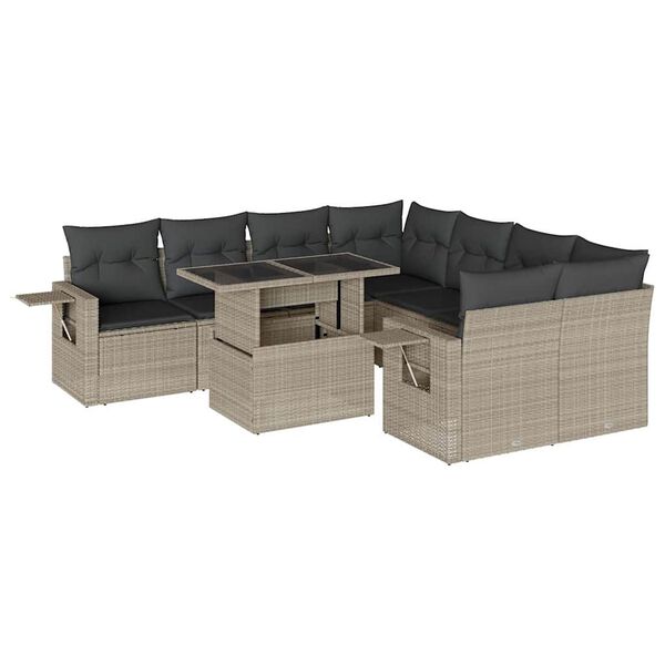 vidaXL Set Divano da Giardino 9pz con Cuscini Grigio Chiaro Polyrattan