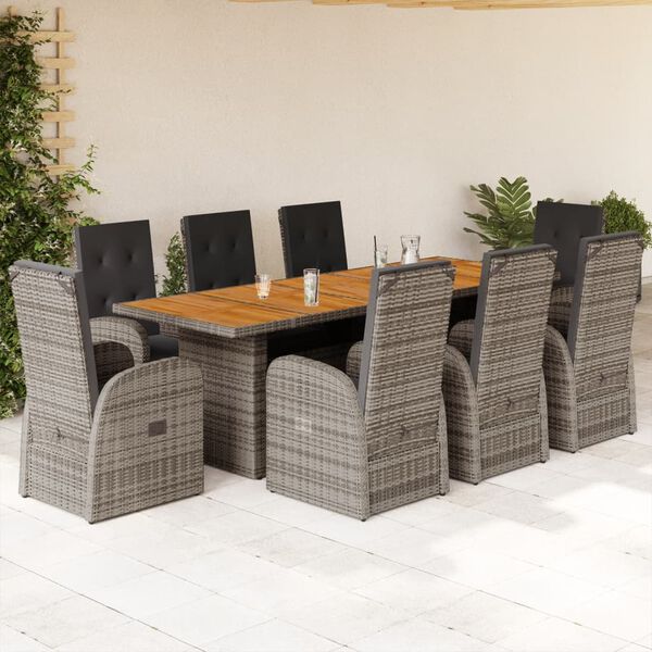 vidaXL Set da Pranzo da Giardino 9 pz con Cuscini in Polyrattan Grigio