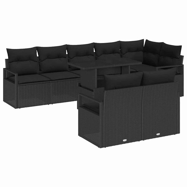 vidaXL Set Divano da Giardino con archiviazione 9 pcs Nero Poly Rattan