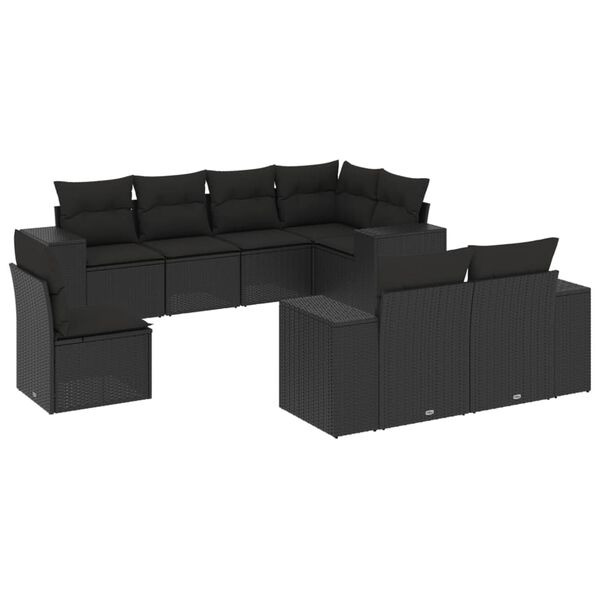 vidaXL Set Divani da Giardino con Cuscini 8 pz Nero in Polyrattan