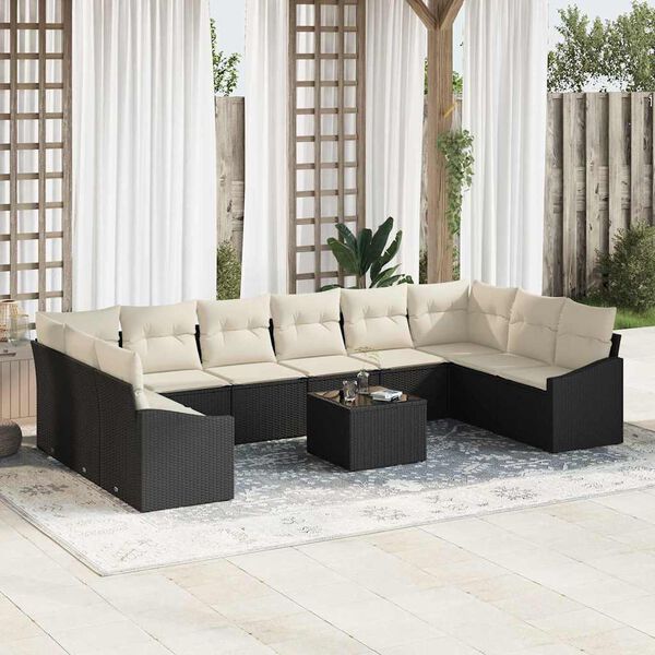 vidaXL Set di divani con cuscino 11 pcs Nero polyrattan