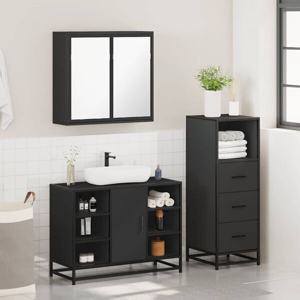 vidaXL Set Mobili da Bagno 3 pz Nero in Legno Multistrato