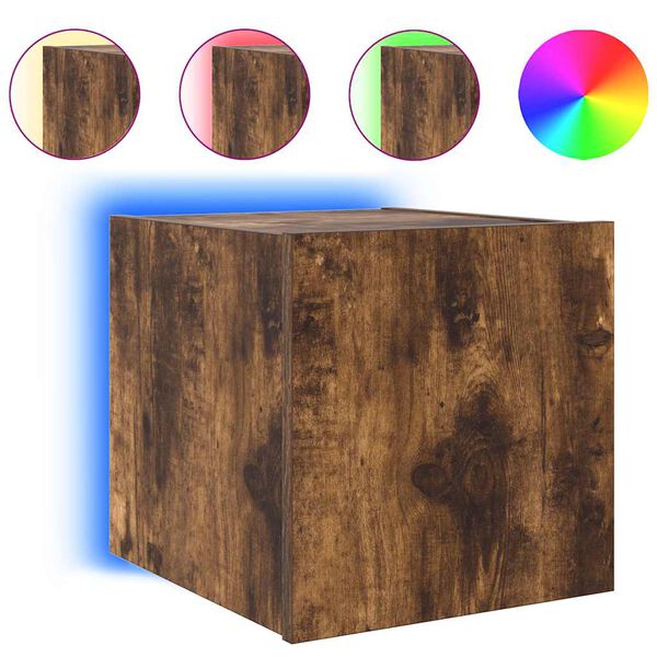 vidaXL Mobile TV a Parete con Luci LED Rovere Fumo 30,5x35x30 cm