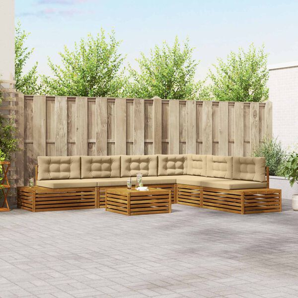 vidaXL Set di divani da esterno con cuscino 7 Pezzo Naturale e Beige