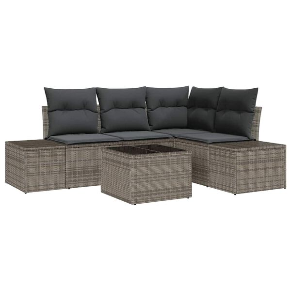 vidaXL Set Divano da Giardino 5 pcs Grigio polyrattan