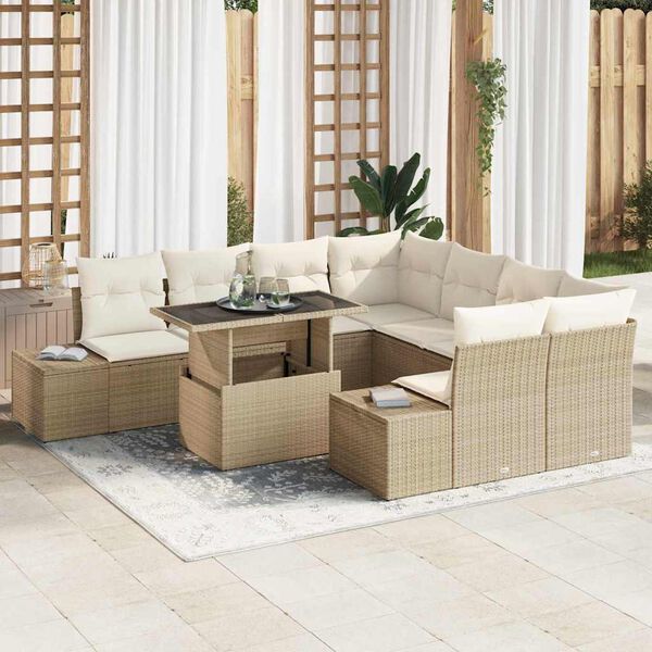vidaXL Set Divano da Giardino 9 pcs Beige e Crema polyrattan