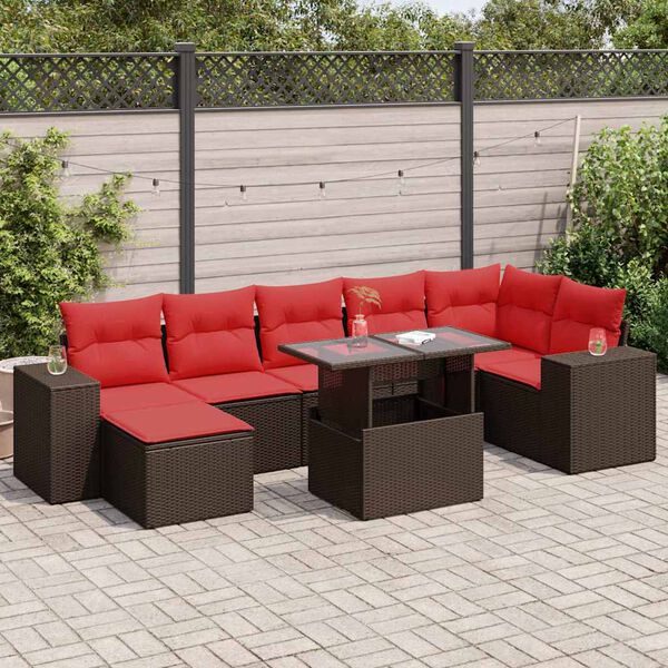 vidaXL Set Divani Giardino 8 pz con Cuscini Marrone Polyrattan Acacia