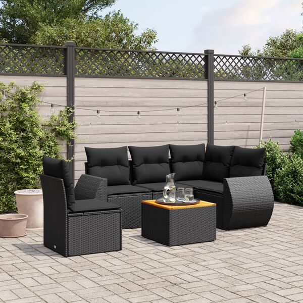 vidaXL Set Divano da Giardino 6 pz con Cuscini Nero in Polyrattan
