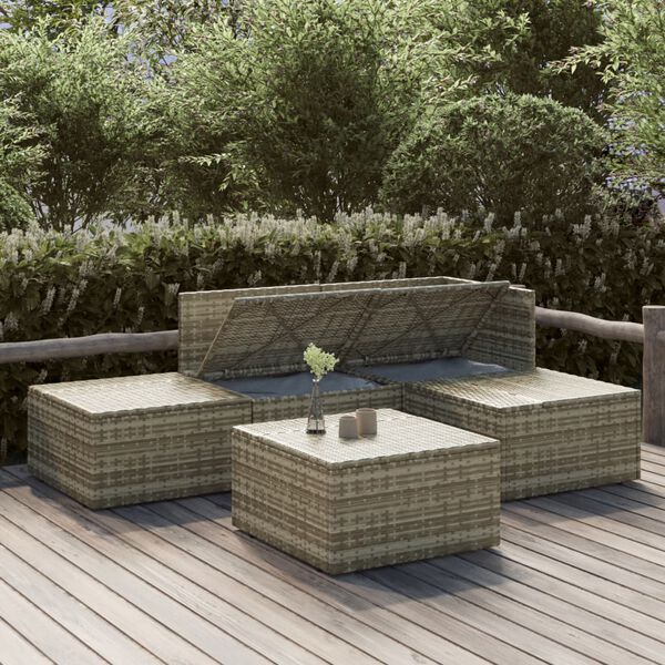 vidaXL Set Divani da Giardino 5 pz con Cuscini in Polyrattan Grigio