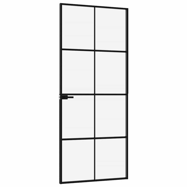 vidaXL Porta Interna Nera 83x201,5cm Vetro Temperato Alluminio Sottile