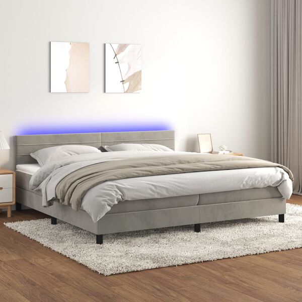 vidaXL Letto a Molle con Materasso e LED Grigio Chiaro 200x200 cm Velluto