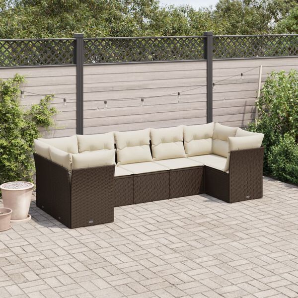 vidaXL Set Divani da Giardino 7 pz con Cuscini Marrone in Polyrattan