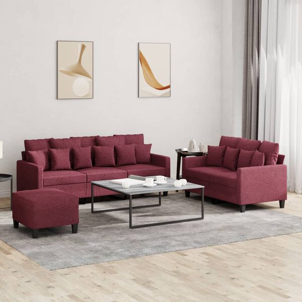 vidaXL Set di Divani 3 pz con Cuscini Rosso Vino in Tessuto