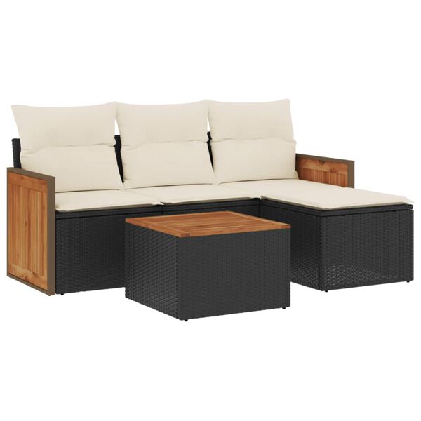 vidaXL Set Divani da Giardino 5 pz con Cuscini in Polyrattan Nero