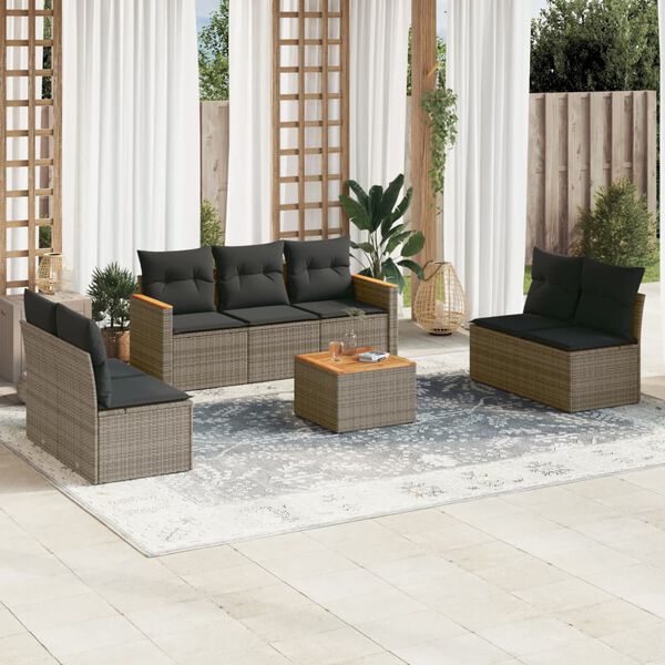 vidaXL Set Divano da Giardino 8 pz con Cuscini Grigio in Polyrattan