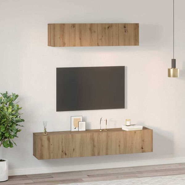 vidaXL Set mobile TV 4 pcs Rovere artigianale Legno multistrato