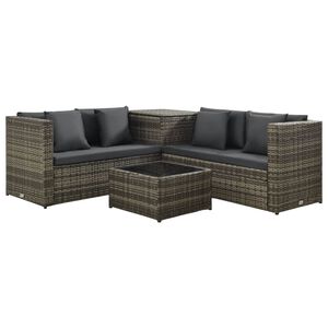 vidaXL Set Divani da Giardino 4 pz con Cuscini in Polyrattan Grigio