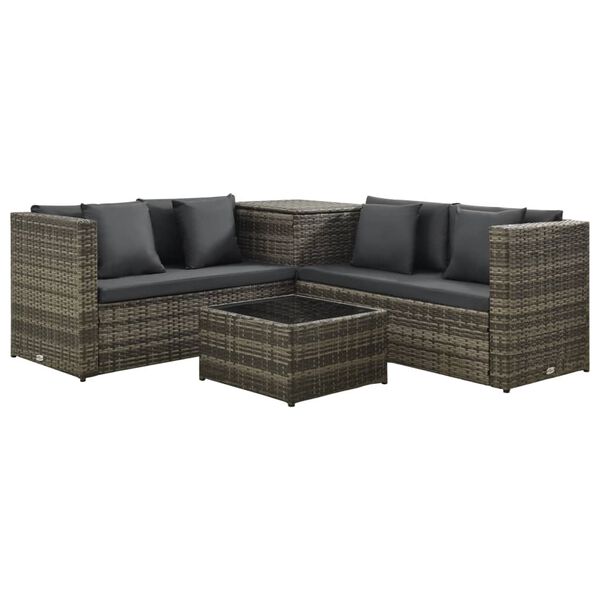 vidaXL Set Divani da Giardino 4 pz con Cuscini in Polyrattan Grigio
