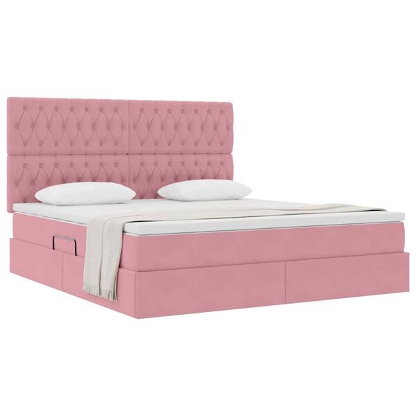 vidaXL Letto con contenitore e materasso Rosa 180 x 200 cm Velluto