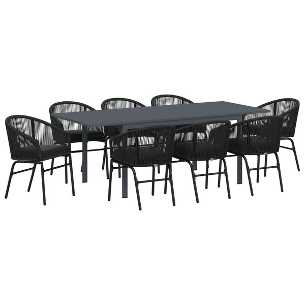 vidaXL Set da Pranzo per Giardino 9 pcs Nero polyrattan