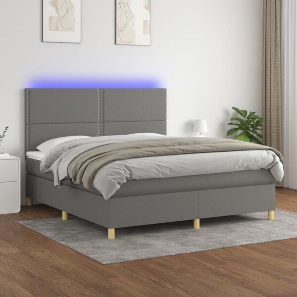 vidaXL Letto a Molle Materasso e LED Grigio Scuro 160x200cm in Tessuto
