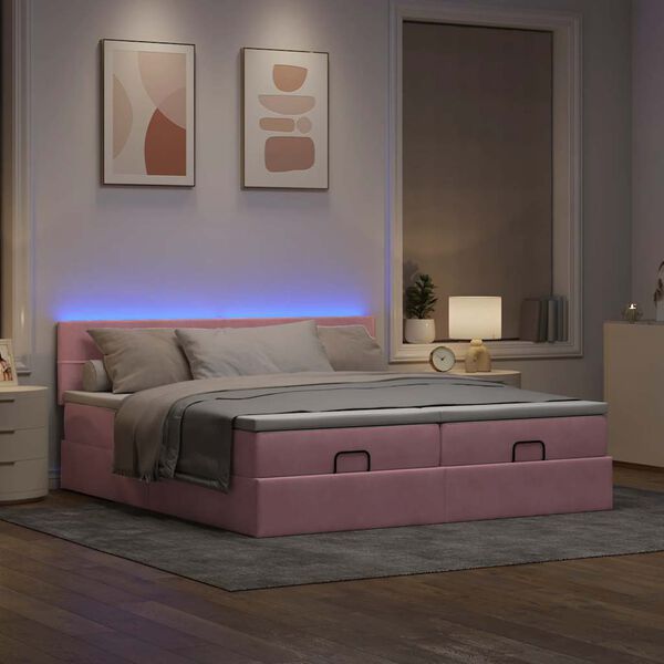 vidaXL Struttura Letto Pouf con Materassi Rosa 160x200 cm Velluto