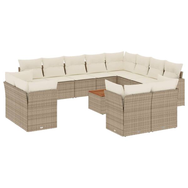 vidaXL Set Divano da Giardino 13 pz con Cuscini Beige in Polyrattan