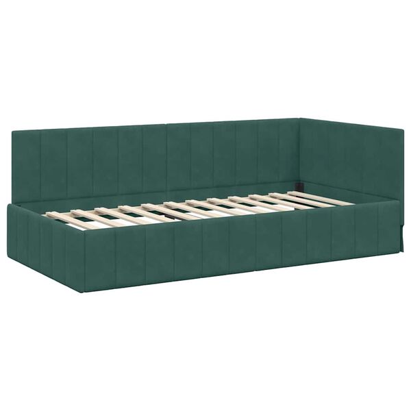 vidaXL Cornice del letto ad angolo Verde Scuro 90 cm x 200 cm Velluto