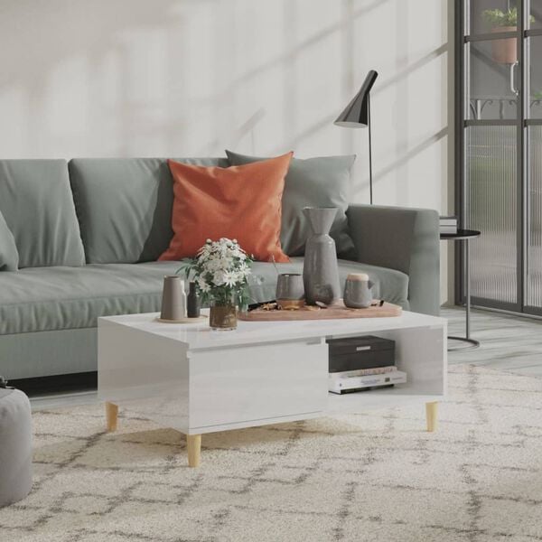 vidaXL Tavolino Salotto Bianco Lucido 90x60x35 cm in Legno Multistrato