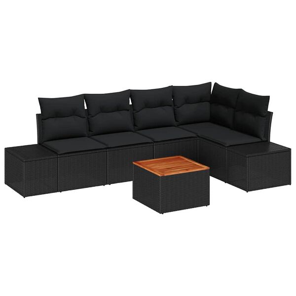 vidaXL Set Divano da Giardino con cuscino 6 pcs Nero polyrattan