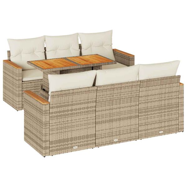 vidaXL Set Divani da Giardino 7 pz con Cuscini Beige Polyrattan Acacia