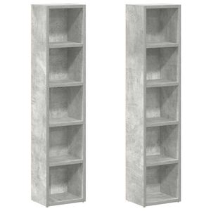vidaXL Scaffali CD 2pz Grigio Cemento 21x16x93,5 cm Legno Multistrato