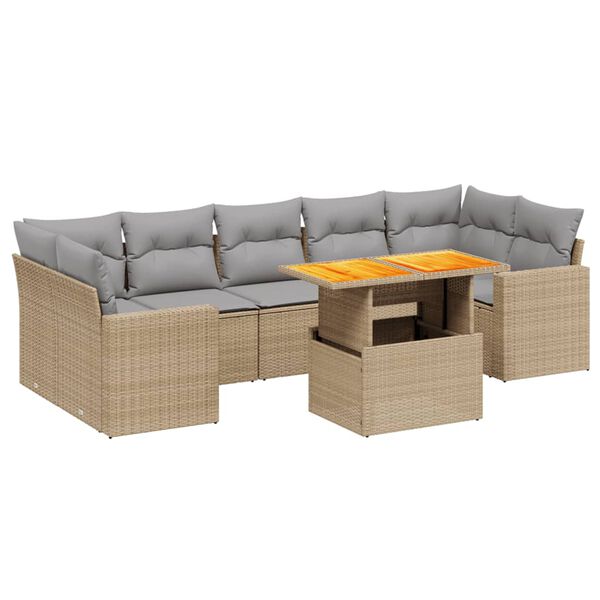 vidaXL Set Divano da Giardino 8 pz con Cuscini Beige in Polyrattan