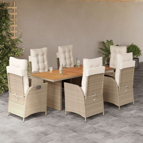 vidaXL Set da Pranzo da Giardino 7 pz con Cuscini Beige in Polyrattan