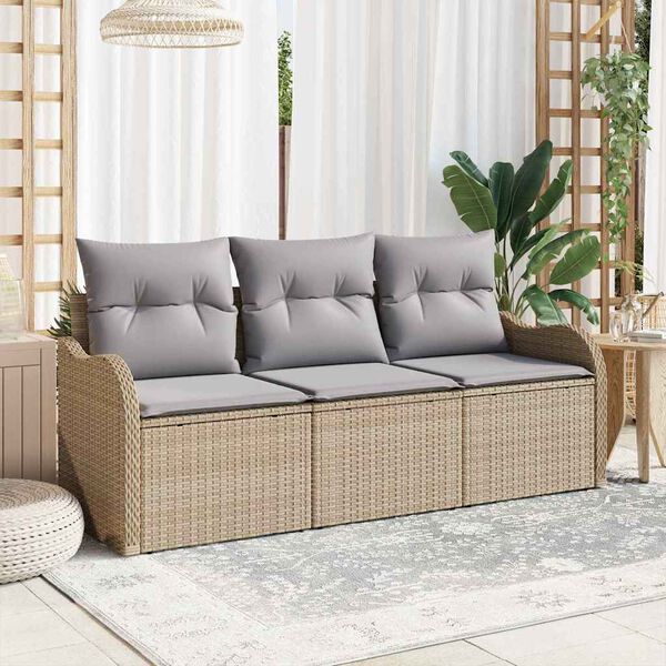 vidaXL Set Divano da Giardino con cuscino 3 pcs Beige Poly Rattan