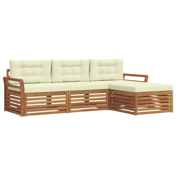 vidaXL Set di divani da esterno con cuscino 4 pcs Naturale e Crema