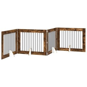 vidaXL Cancello per cani pieghevole con supporti 4 pz Rovere Fumo