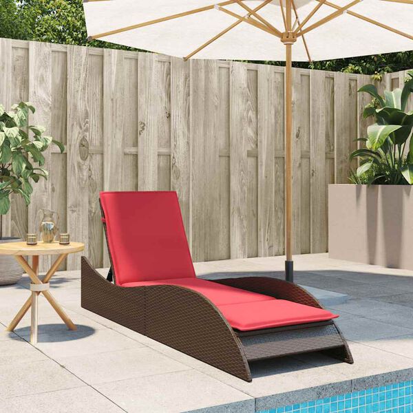 vidaXL Lettino Prendisole con Cuscino Marrone 60x205x73 cm in Polyrattan