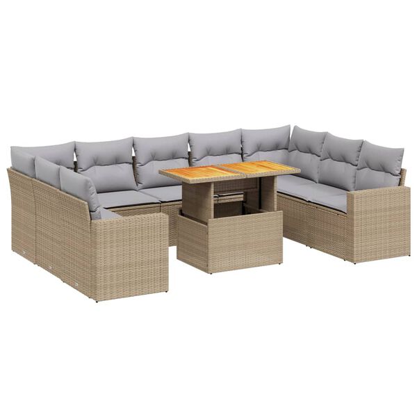 vidaXL Set Divano da Giardino 10 pz con Cuscini Beige in Polyrattan