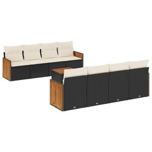 vidaXL Set Divani da Giardino 9 pz con Cuscini Nero in Polyrattan