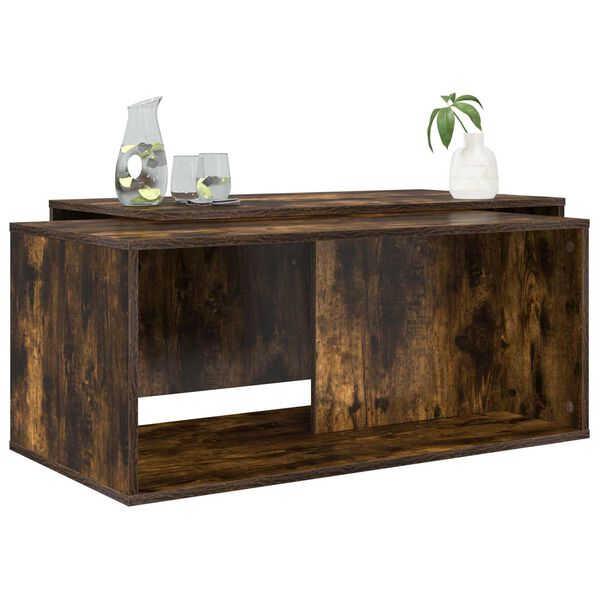 vidaXL Set di Tavolini da Caff&egrave; 2 pcs Rovere fum&eacute; Legno multistrato