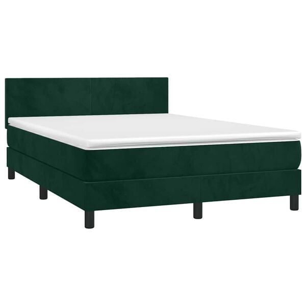 vidaXL Letto a Molle con Materasso e LED Verde Scuro 140x190cm Velluto