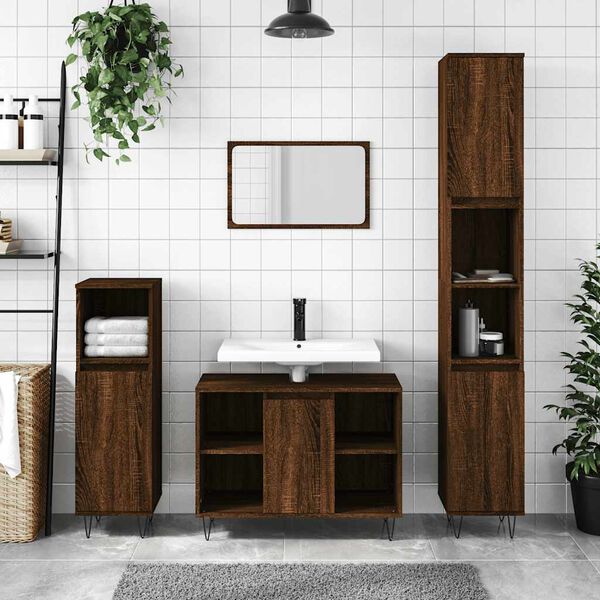 vidaXL Armadietto Bagno Rovere Marrone 80x33x60cm in Legno Multistrato